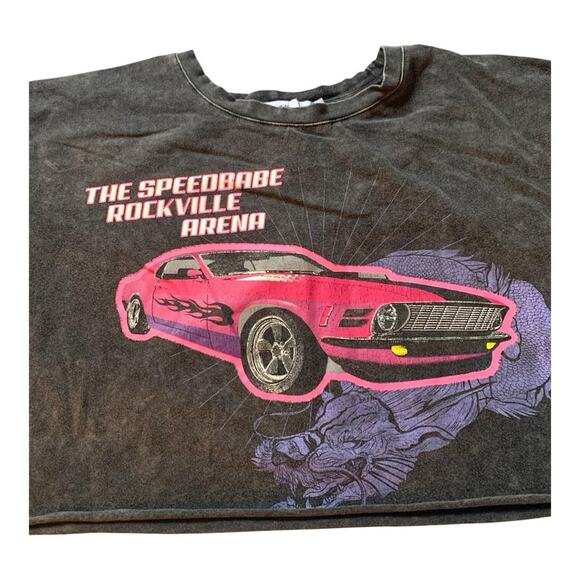 Adika Black Cropped Speedbabe Rockville T-Shirt with Pink Car - Picture 2 of 10